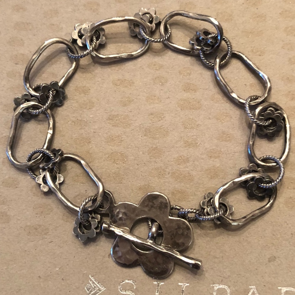 Vintage Silpada Sterling Silver Flower Link Bracelet B1555